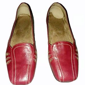 Aerosoles Size 7 EU5 Flats Shoes Red Leather Women Comfort Classic Granny Chic